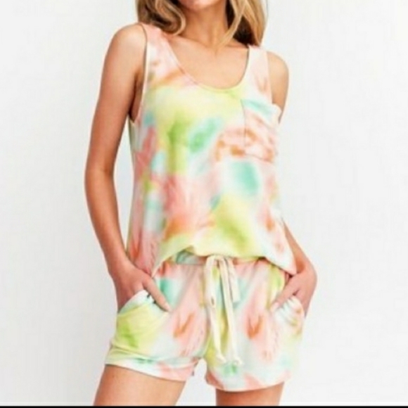 Lime and Peach 2-Piece Tie Dye Short Set - Picture 5 of 12